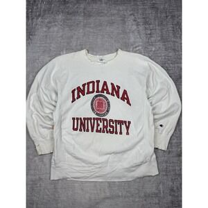 Vtg Indiana University Sweater Mens XL White‎ Champion Reverse Weave 80s Crest